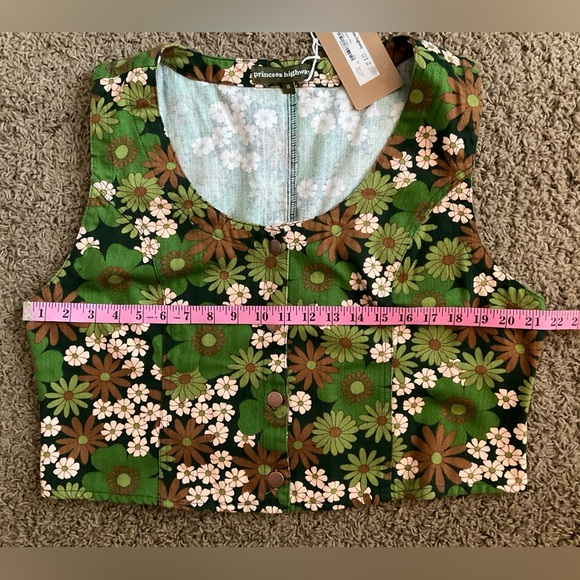 NWT~Princess Highway 60’s 70’s Inspired Green, Brown, & Cream Floral Vest, Large - Picture 4 of 7